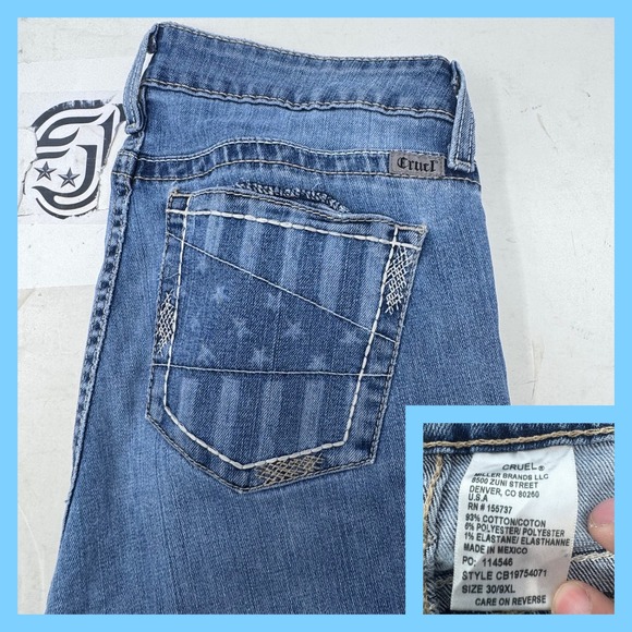 Cruel Denim Denim - Cruel Denim Hanna Jeans Womens 30/9XL Blue Slim Straight Star Stripe Pockets